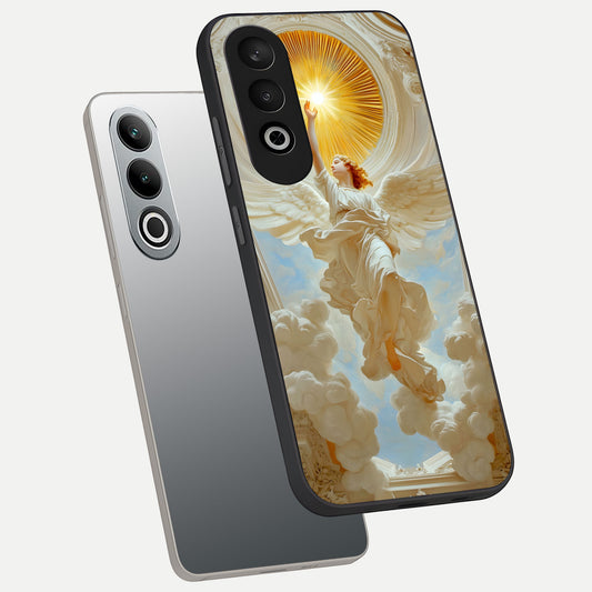  Divine Light Angel phone case For Oneplus Nord CE4 showing premium glass back cover with detailed artwork