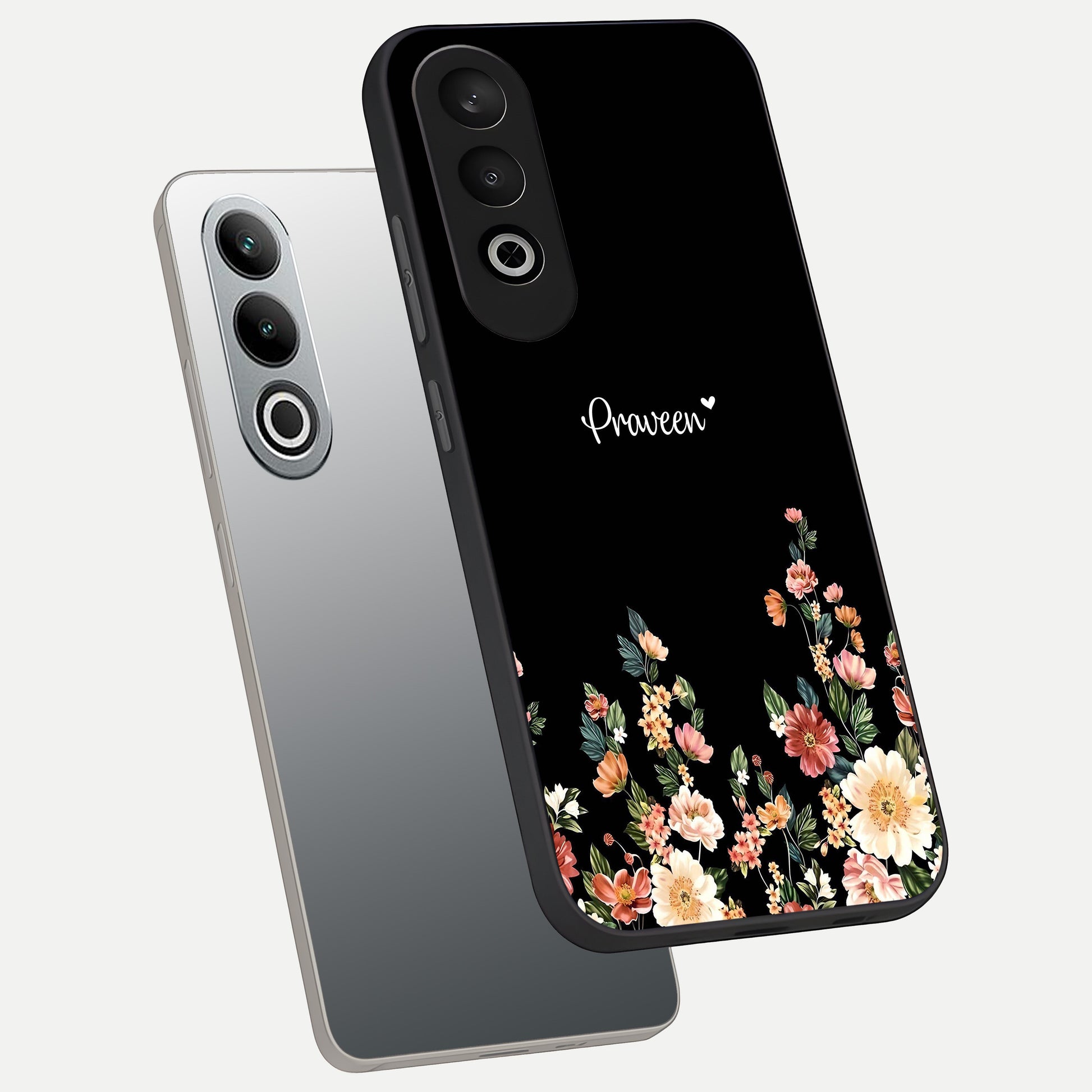  Floral Design Personalized Custom Name phone case For Oneplus Nord CE4 showing premium glass back cover with detailed artwork