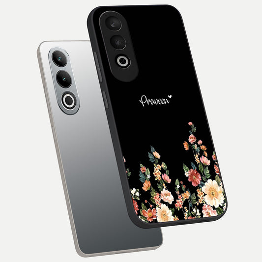  Floral Design Personalized Custom Name phone case For Oneplus Nord CE4 showing premium glass back cover with detailed artwork