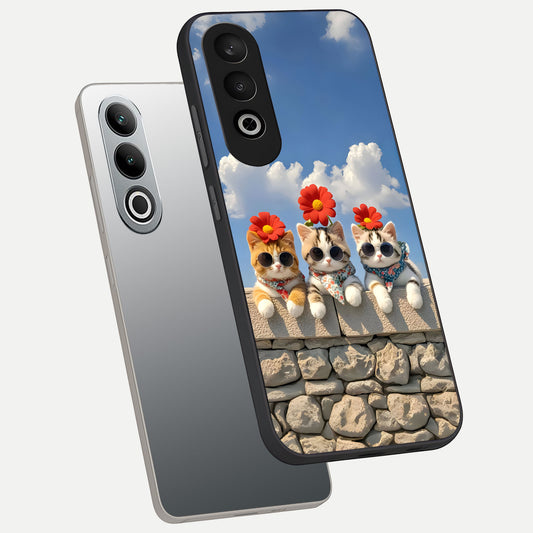  Floral Kitty Squad phone case For Oneplus Nord CE4 showing premium glass back cover with detailed artwork