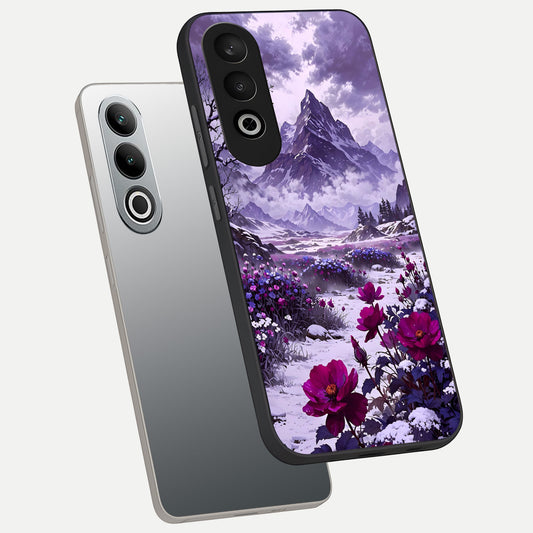  Flower Mountain View phone case For Oneplus Nord CE4 showing premium glass back cover with detailed artwork