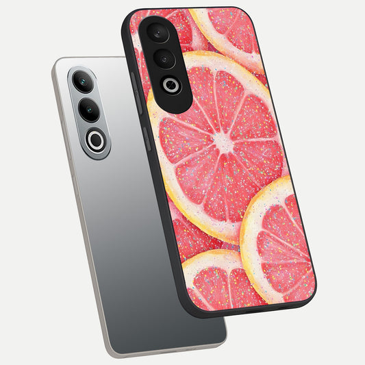  Glitter Grapefruit phone case For Oneplus Nord CE4 showing premium glass back cover with detailed artwork