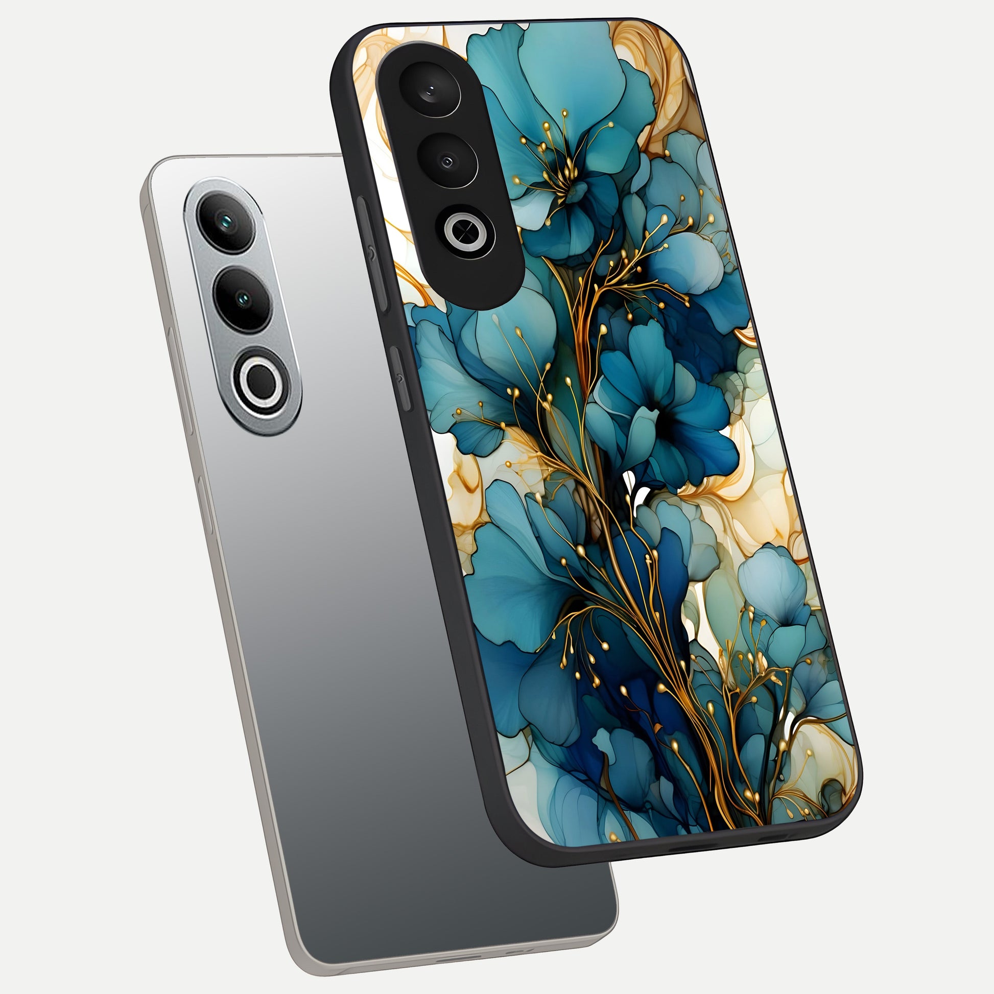  Golden Bloom Symphony phone case For Oneplus Nord CE4 showing premium glass back cover with detailed artwork