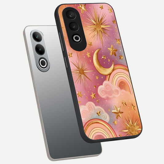  Golden Celestial Dreams phone case For Oneplus Nord CE4 showing premium glass back cover with detailed artwork