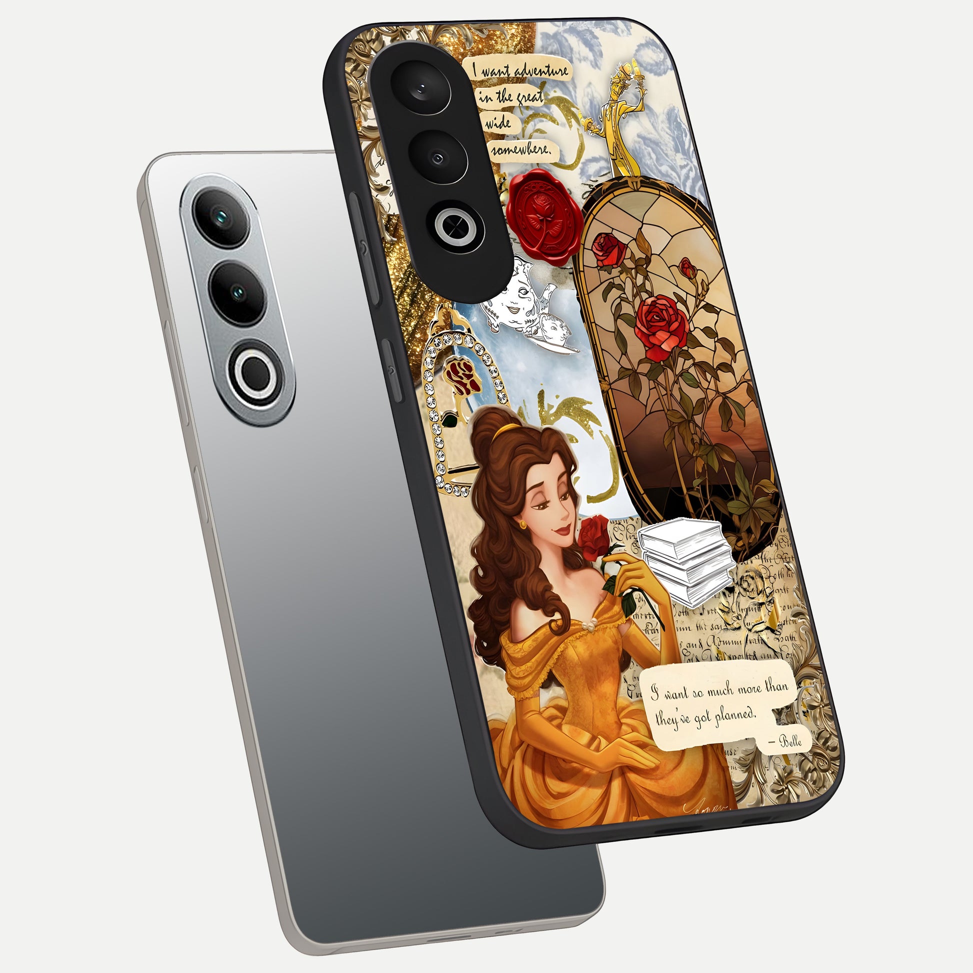  Golden Dream Belle phone case For Oneplus Nord CE4 showing premium glass back cover with detailed artwork