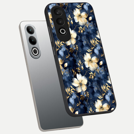  Golden Midnight Bloom phone case For Oneplus Nord CE4 showing premium glass back cover with detailed artwork