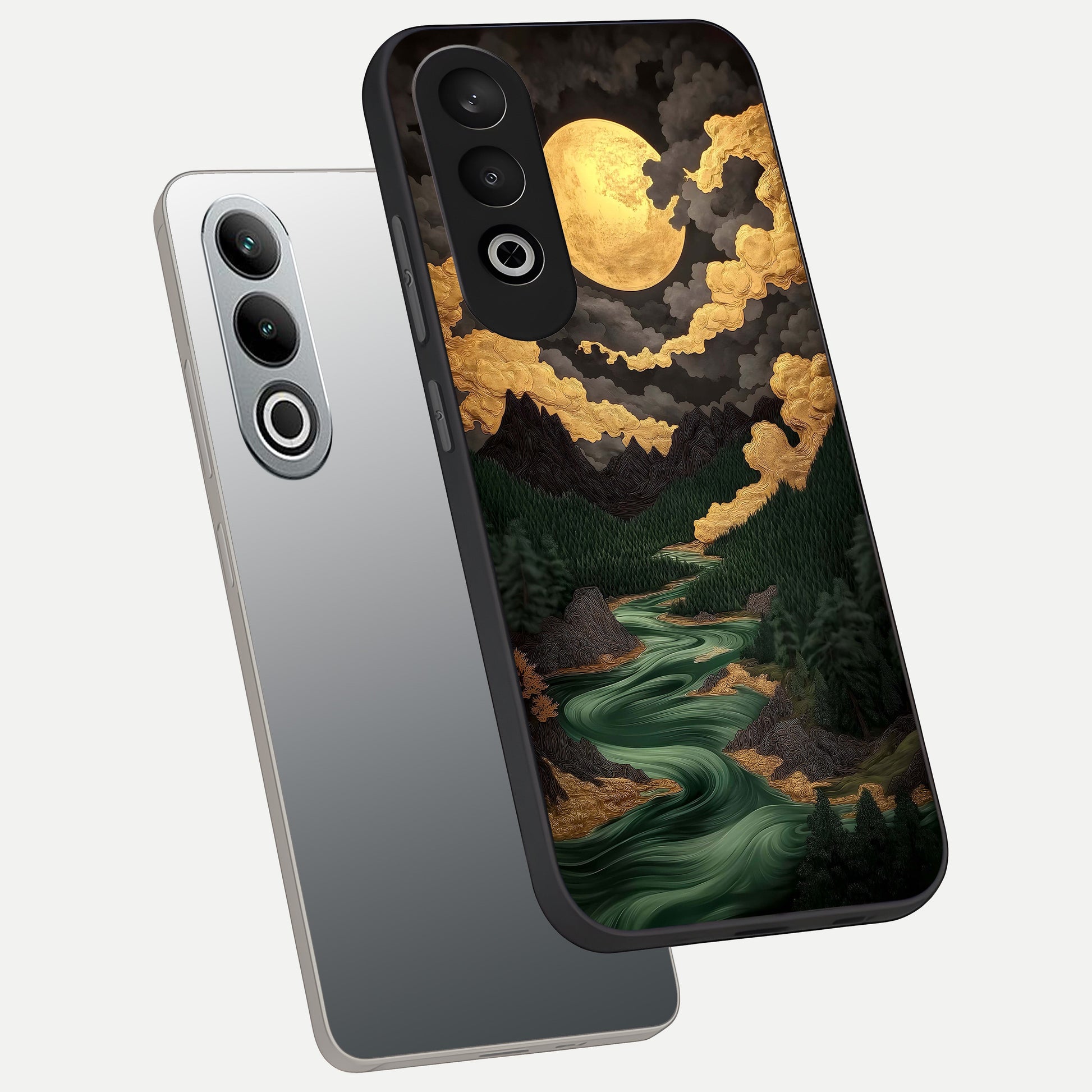  Golden River Moon phone case For Oneplus Nord CE4 showing premium glass back cover with detailed artwork