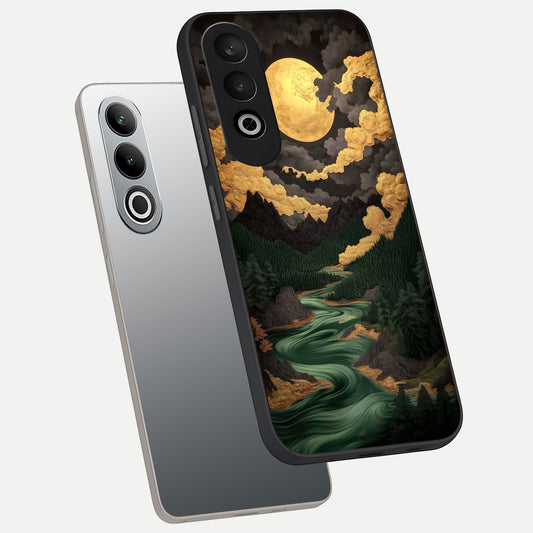  Golden River Moon phone case For Oneplus Nord CE4 showing premium glass back cover with detailed artwork
