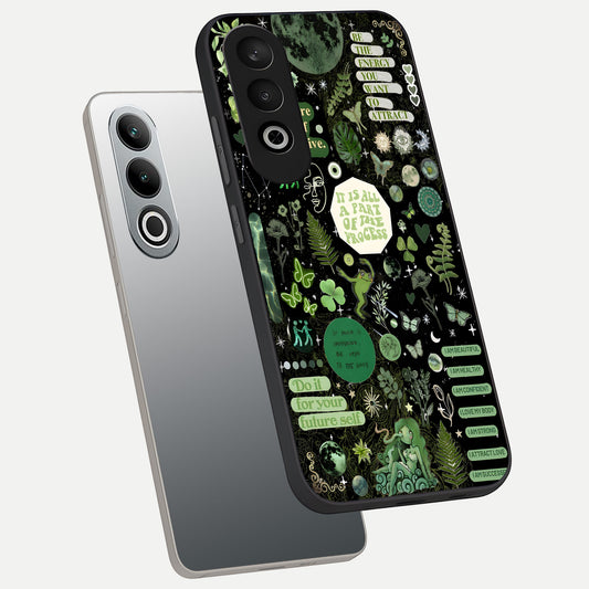  Green Mandala Pattern phone case For Oneplus Nord CE4 showing premium glass back cover with detailed artwork