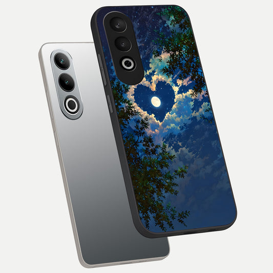  Heart With Moon Sky phone case For Oneplus Nord CE4 showing premium glass back cover with detailed artwork
