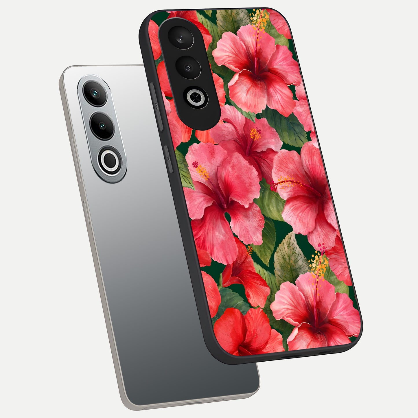  Hibiscus Pattern phone case For Oneplus Nord CE4 showing premium glass back cover with detailed artwork