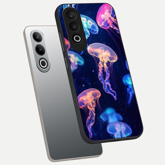  Jellyfish Pattern phone case For Oneplus Nord CE4 showing premium glass back cover with detailed artwork