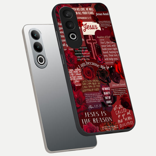  Jesus Love Heals phone case For Oneplus Nord CE4 showing premium glass back cover with detailed artwork