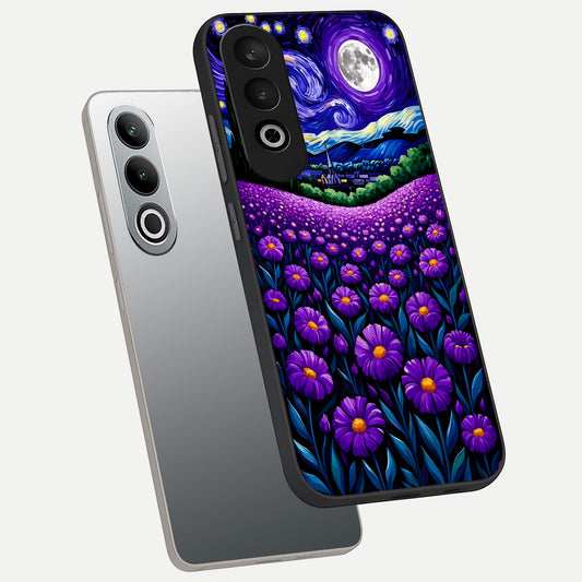  Lavender Moon Field phone case For Oneplus Nord CE4 showing premium glass back cover with detailed artwork
