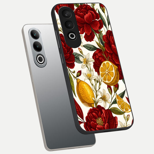  Lemon Rose Charm phone case For Oneplus Nord CE4 showing premium glass back cover with detailed artwork