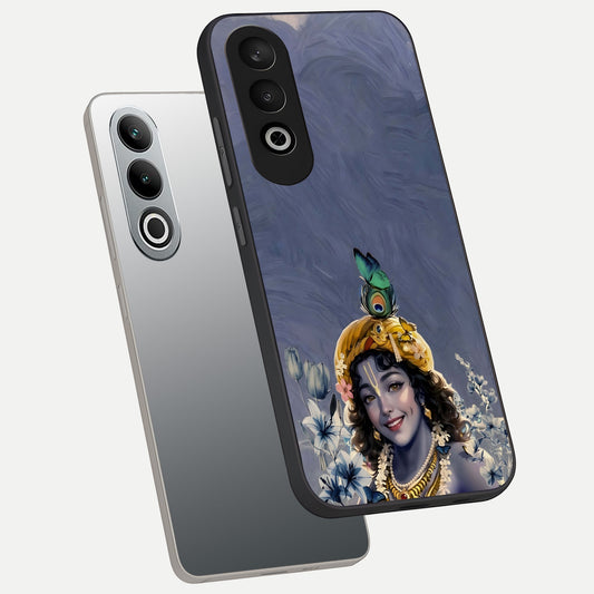  Lord Krishna phone case For Oneplus Nord CE4 showing premium glass back cover with detailed artwork