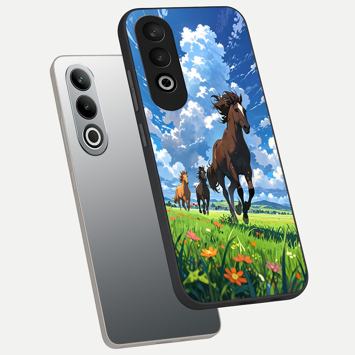  Majestic Horses Galloping phone case For Oneplus Nord CE4 showing premium glass back cover with detailed artwork