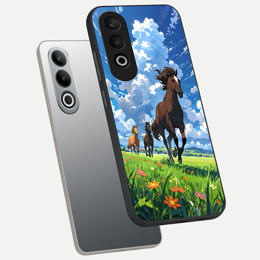  Majestic Horses Galloping phone case For Oneplus Nord CE4 showing premium glass back cover with detailed artwork