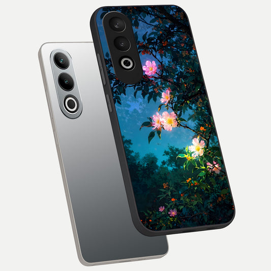  Midnight Bloom Glow phone case For Oneplus Nord CE4 showing premium glass back cover with detailed artwork