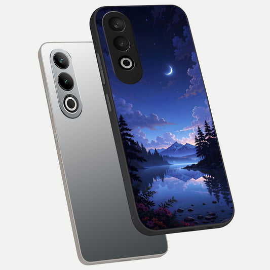  Midnight Lake Peace phone case For Oneplus Nord CE4 showing premium glass back cover with detailed artwork