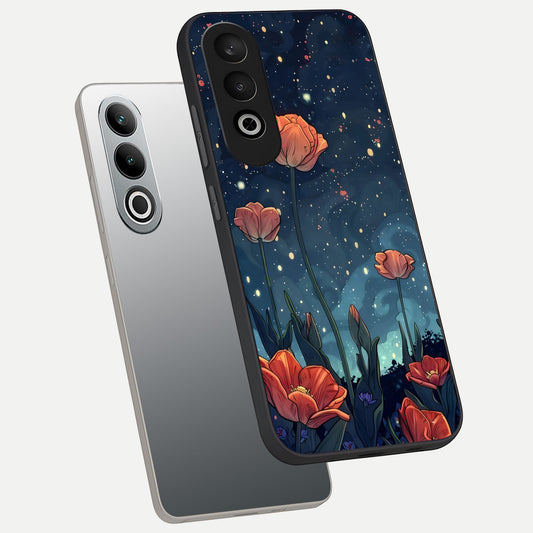  Midnight Tulip Glow phone case For Oneplus Nord CE4 showing premium glass back cover with detailed artwork