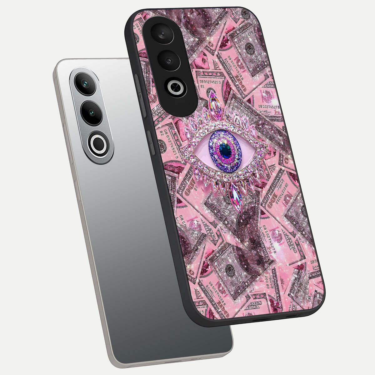  Money Eye Luxe phone case For Oneplus Nord CE4 showing premium glass back cover with detailed artwork