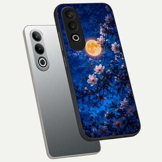  Moonlit Blossoms Night phone case For Oneplus Nord CE4 showing premium glass back cover with detailed artwork