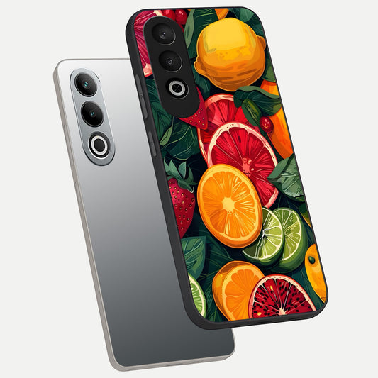  Multiple Fruits phone case For Oneplus Nord CE4 showing premium glass back cover with detailed artwork