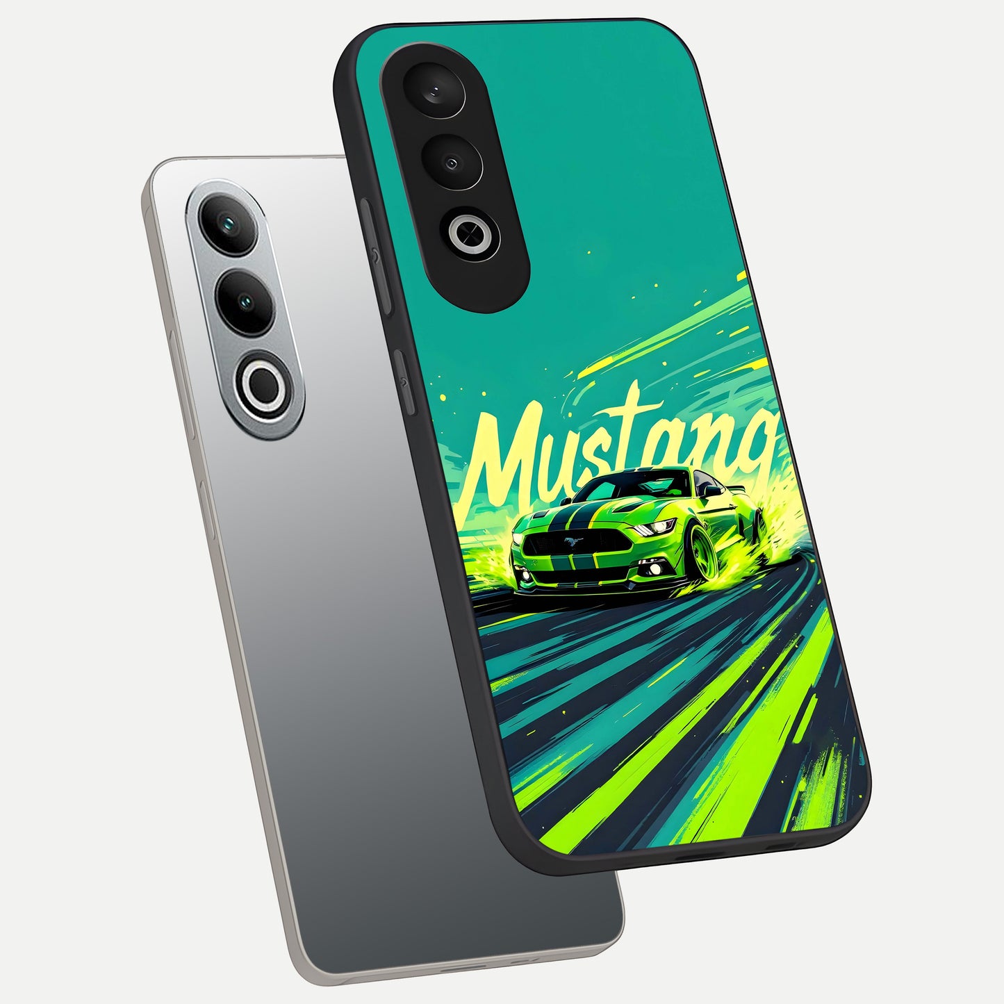  Mustang Bang phone case For Oneplus Nord CE4 showing premium glass back cover with detailed artwork