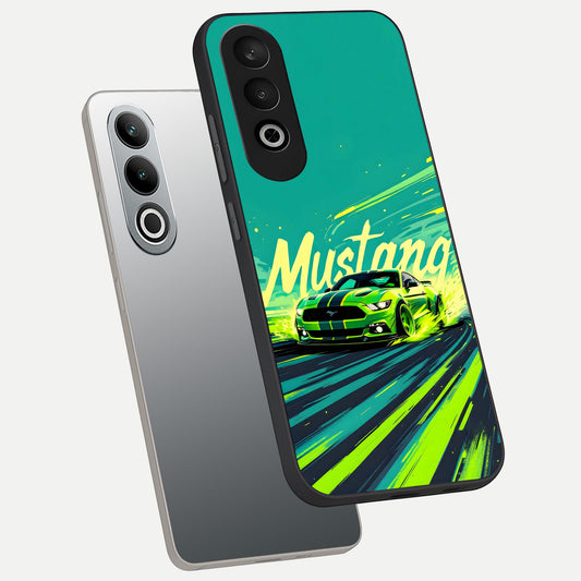  Mustang Bang phone case For Oneplus Nord CE4 showing premium glass back cover with detailed artwork