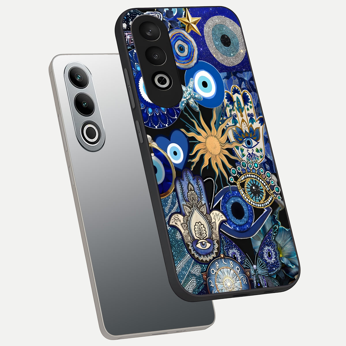  Mystic Blue Evil Eye phone case For Oneplus Nord CE4 showing premium glass back cover with detailed artwork