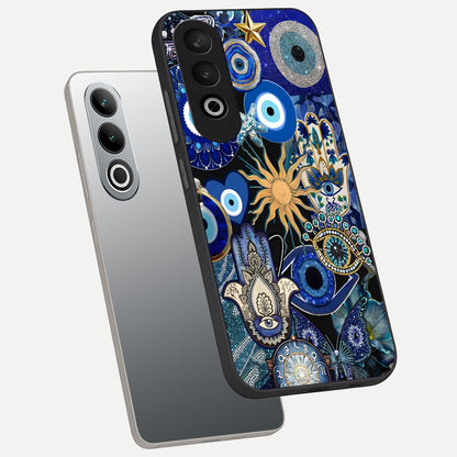  Mystic Blue Evil Eye phone case For Oneplus Nord CE4 showing premium glass back cover with detailed artwork
