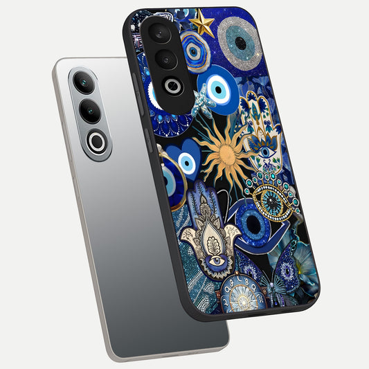 Mystic Blue Evil Eye phone case For Oneplus Nord CE4 showing premium glass back cover with detailed artwork