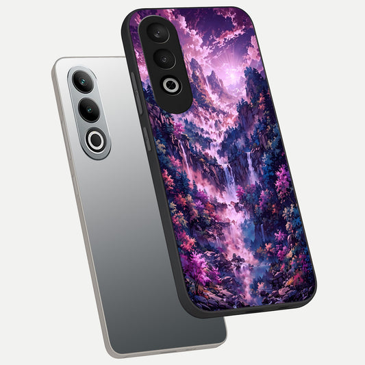  Mystic Cascade Peaks phone case For Oneplus Nord CE4 showing premium glass back cover with detailed artwork