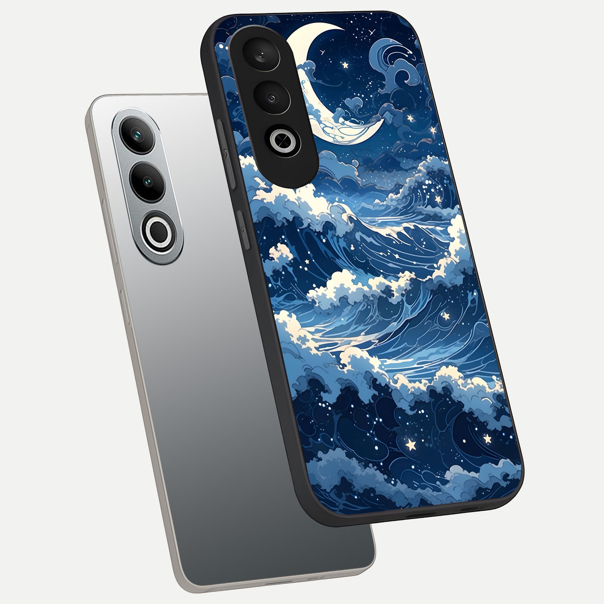  Ocean Moon Waves phone case For Oneplus Nord CE4 showing premium glass back cover with detailed artwork