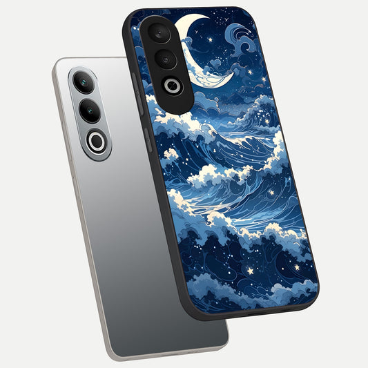  Ocean Moon Waves phone case For Oneplus Nord CE4 showing premium glass back cover with detailed artwork