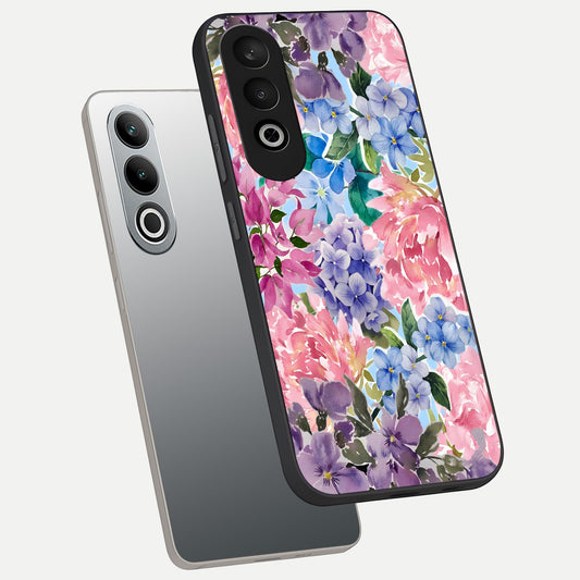  Pastel Floral Mix phone case For Oneplus Nord CE4 showing premium glass back cover with detailed artwork