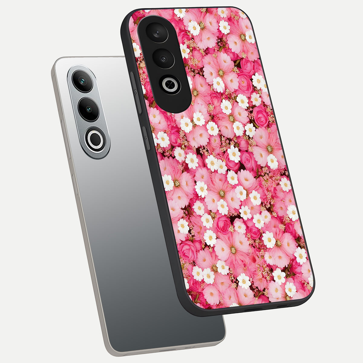  Pink Daisy Bliss phone case For Oneplus Nord CE4 showing premium glass back cover with detailed artwork