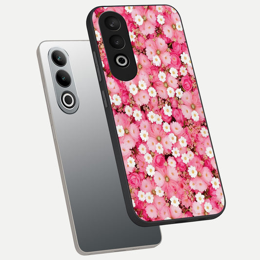  Pink Daisy Bliss phone case For Oneplus Nord CE4 showing premium glass back cover with detailed artwork