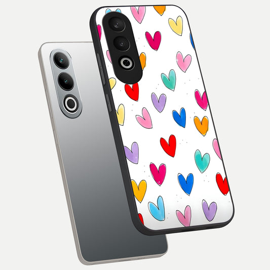  Playful Love Doodles phone case For Oneplus Nord CE4 showing premium glass back cover with detailed artwork