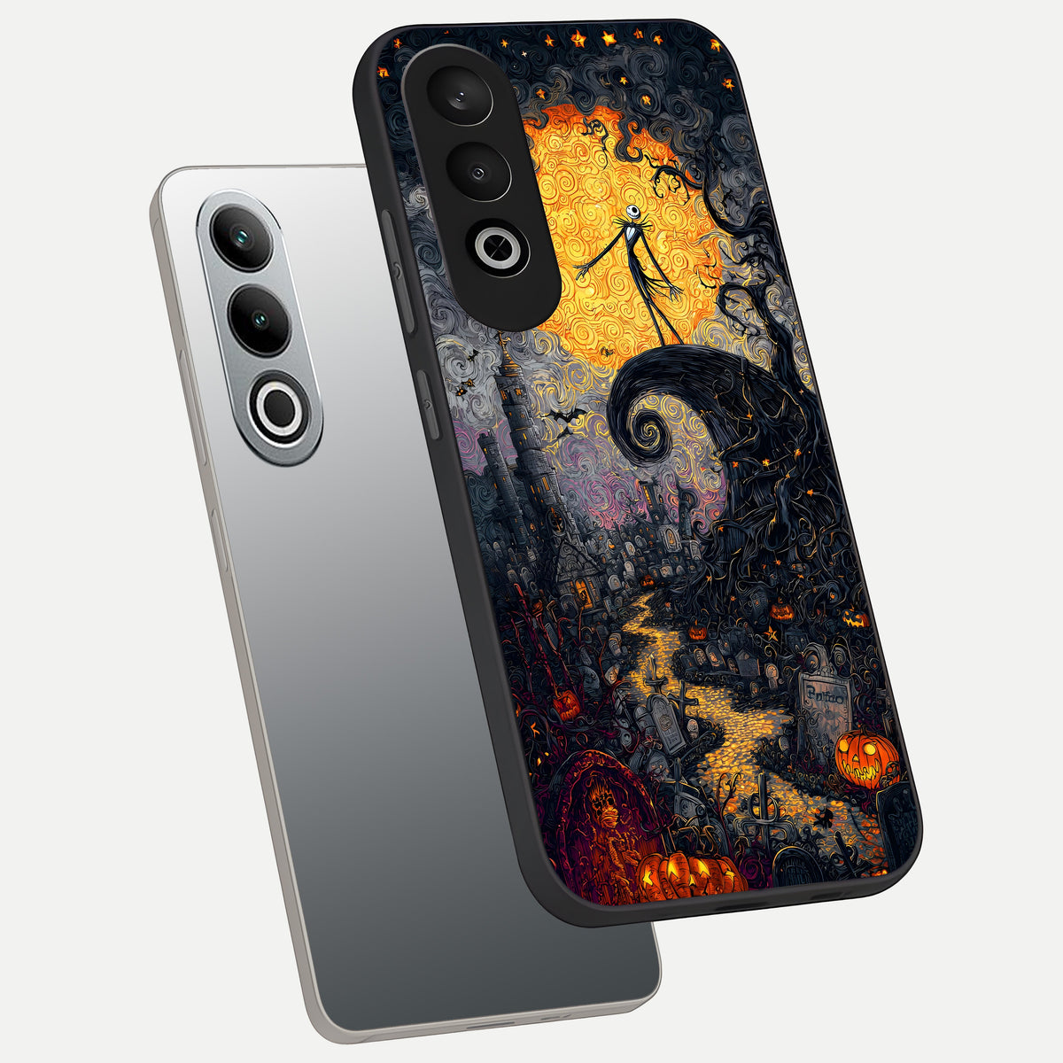  Pumpkin Moon Night phone case For Oneplus Nord CE4 showing premium glass back cover with detailed artwork
