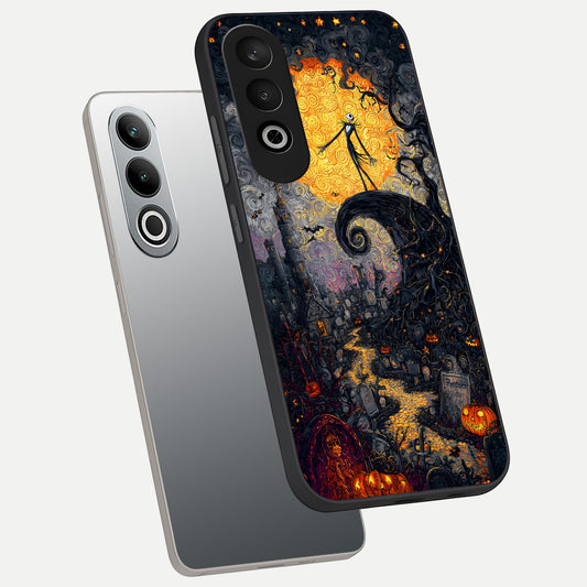  Pumpkin Moon Night phone case For Oneplus Nord CE4 showing premium glass back cover with detailed artwork