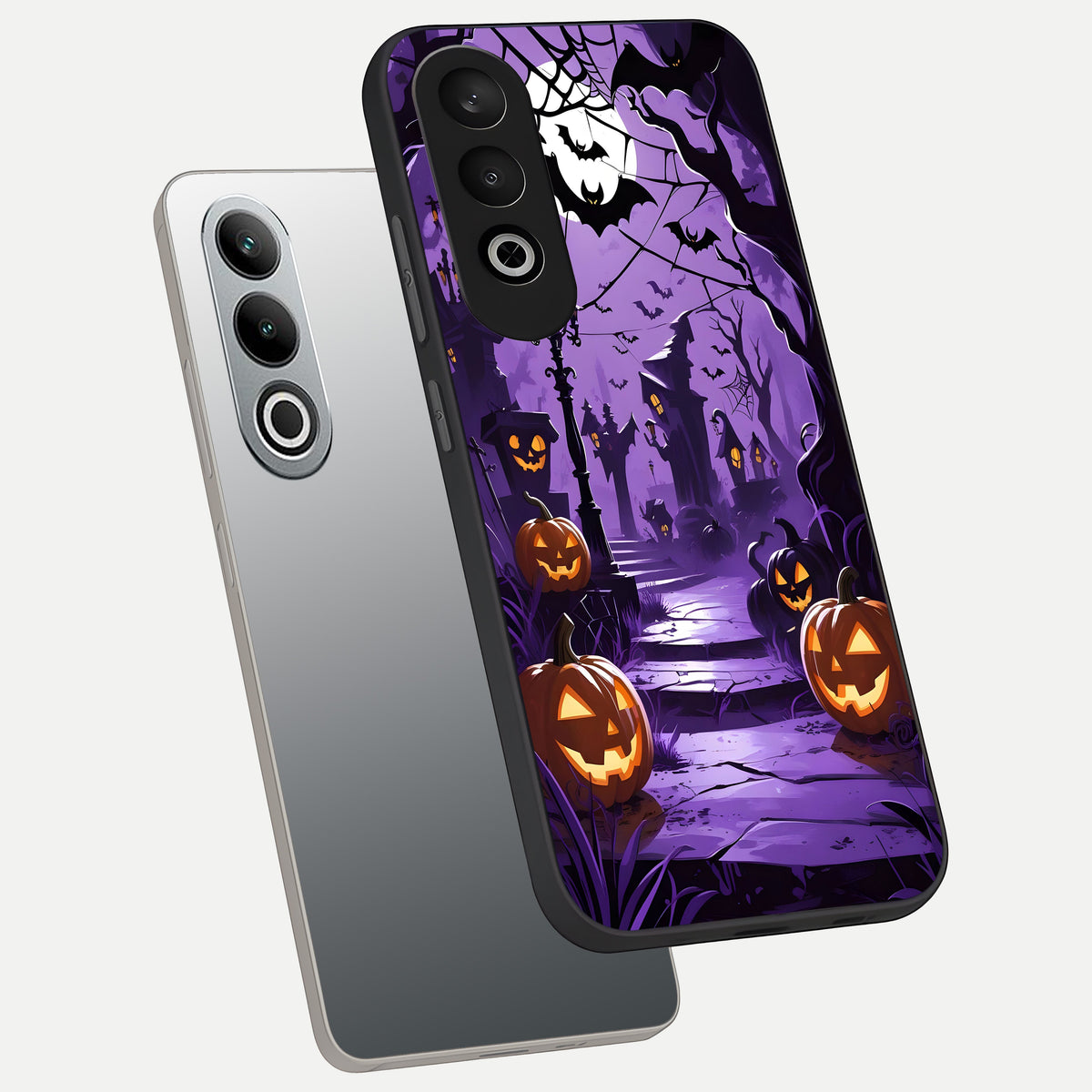  Pumpkin Patch Halloween phone case For Oneplus Nord CE4 showing premium glass back cover with detailed artwork