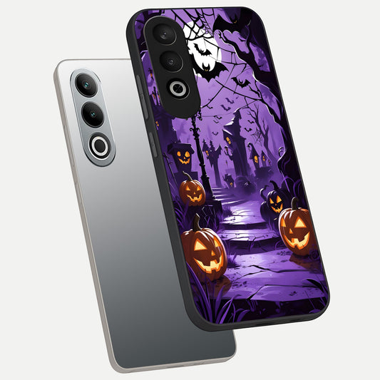  Pumpkin Patch Halloween phone case For Oneplus Nord CE4 showing premium glass back cover with detailed artwork