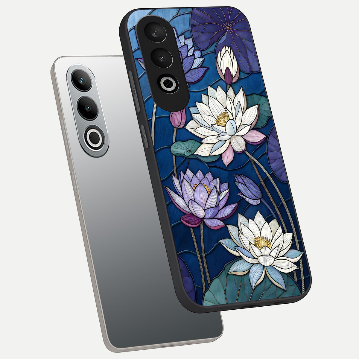  Purple Lotus Stained phone case For Oneplus Nord CE4 showing premium glass back cover with detailed artwork