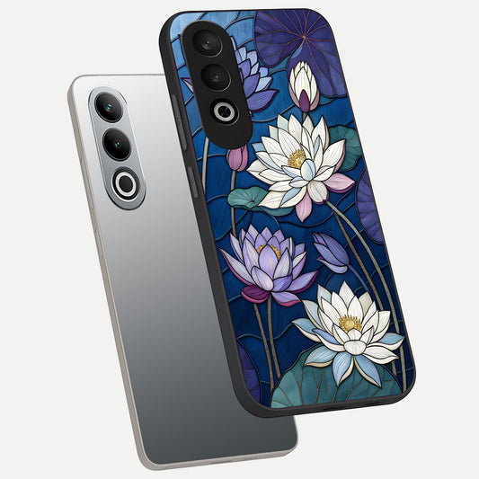  Purple Lotus Stained phone case For Oneplus Nord CE4 showing premium glass back cover with detailed artwork
