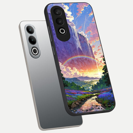  Rainbow Valley Dream phone case For Oneplus Nord CE4 showing premium glass back cover with detailed artwork
