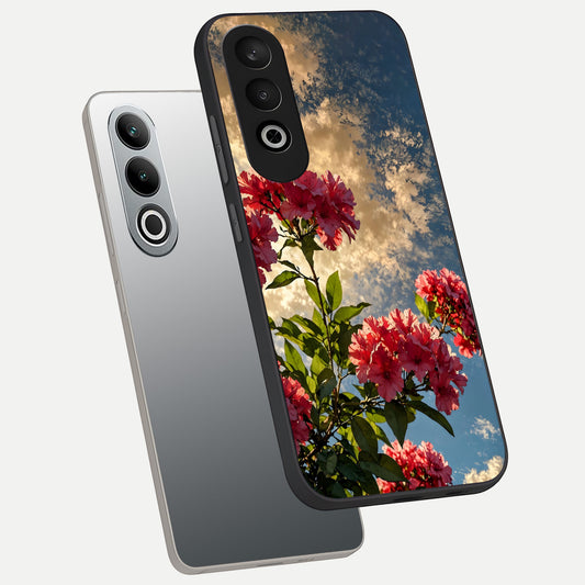  Red Bloom Skies phone case For Oneplus Nord CE4 showing premium glass back cover with detailed artwork