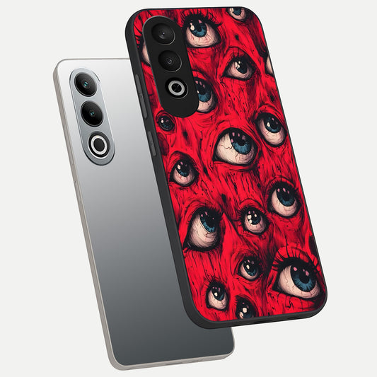  Red Eyes Pattern phone case For Oneplus Nord CE4 showing premium glass back cover with detailed artwork