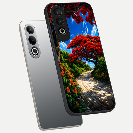  Red Trees Pathway phone case For Oneplus Nord CE4 showing premium glass back cover with detailed artwork